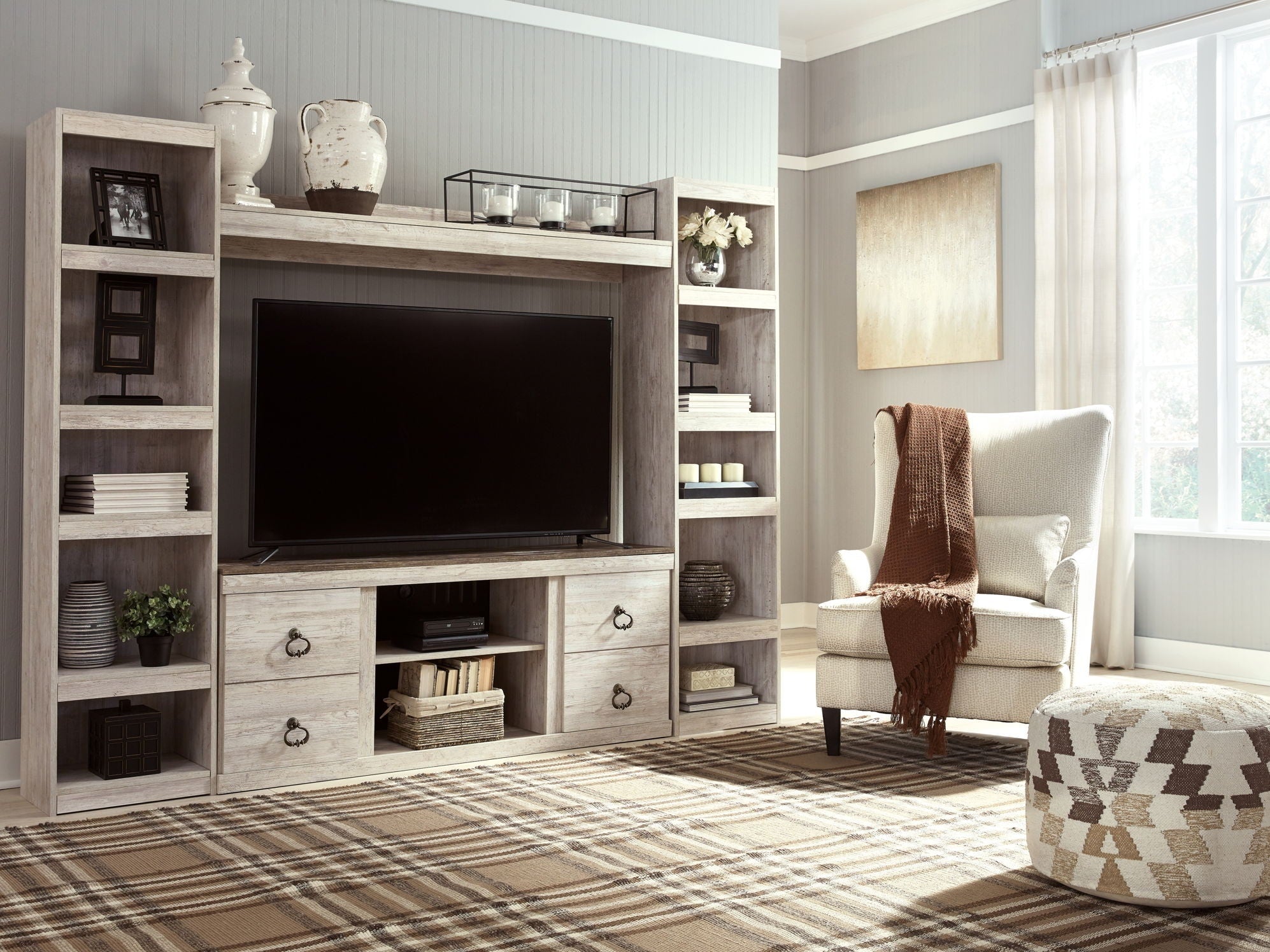 Willowton - 4-Piece Entertainment Center - Whitewash