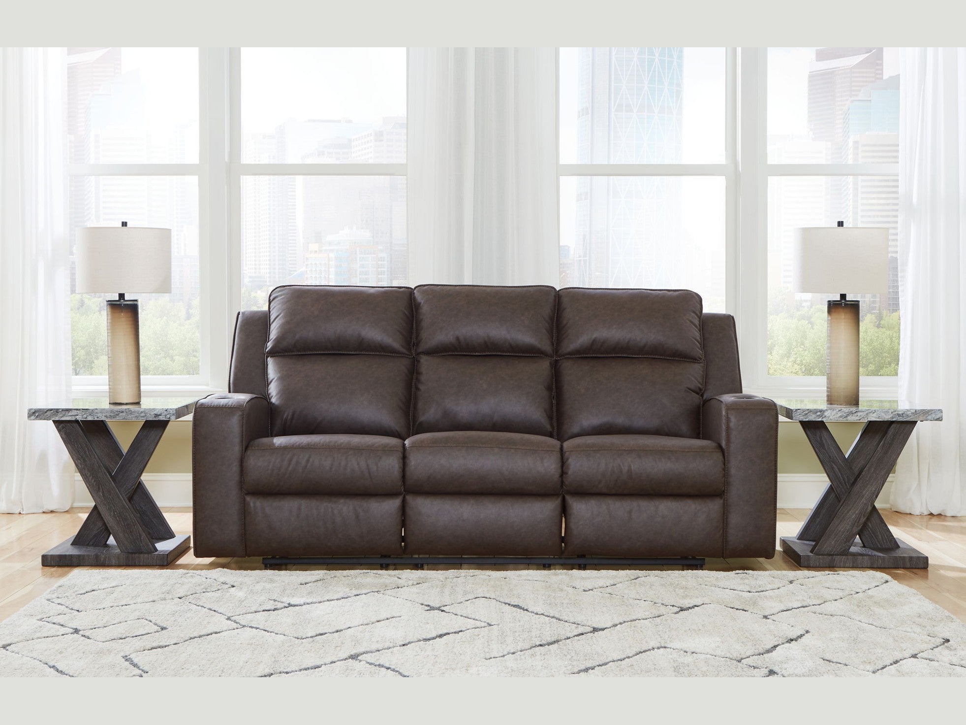 Lavenhorne - Rec Sofa W/Drop Down Table - Granite