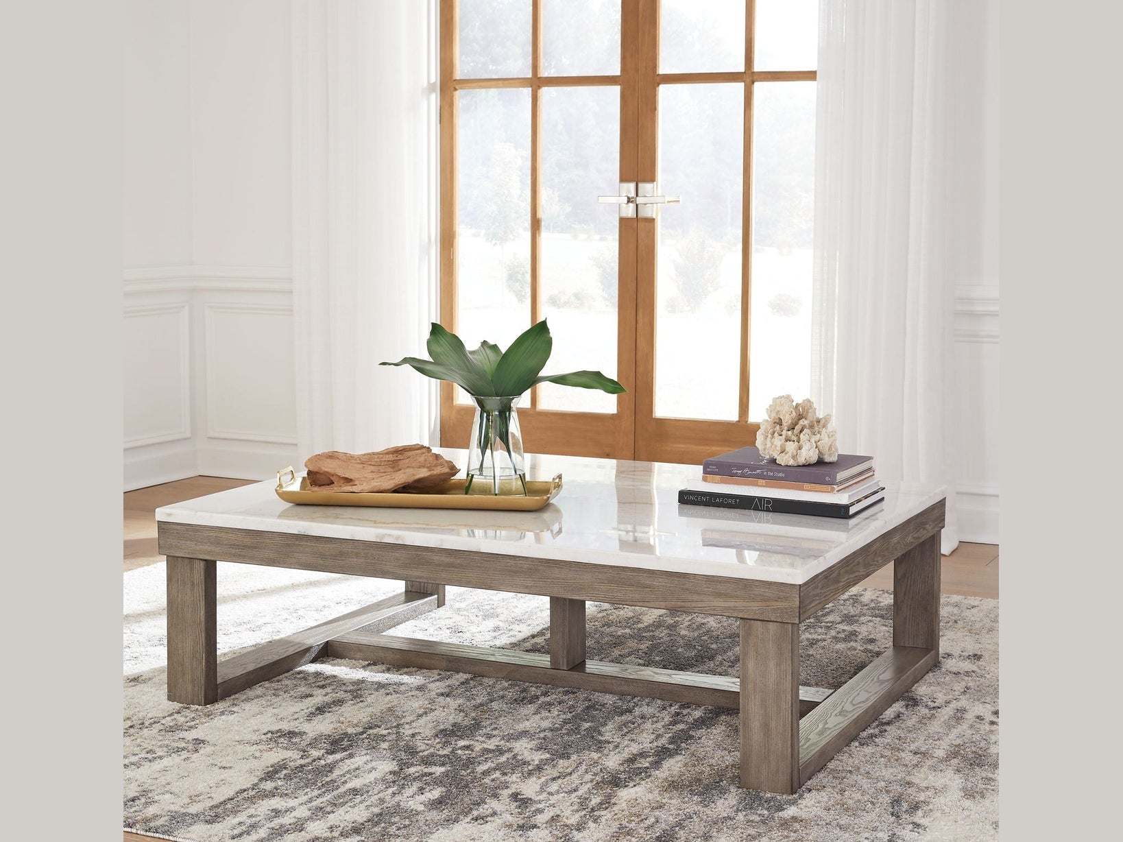 Loyaska - Rectangular Cocktail Table - Brown / Ivory