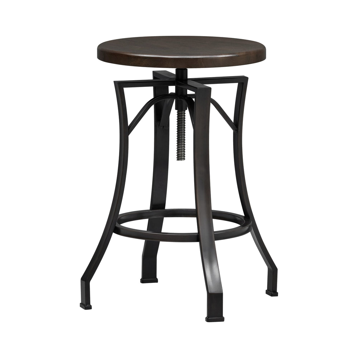 Winslow - Adjustable Height Metal Barstool With Wood Seat - Walnut