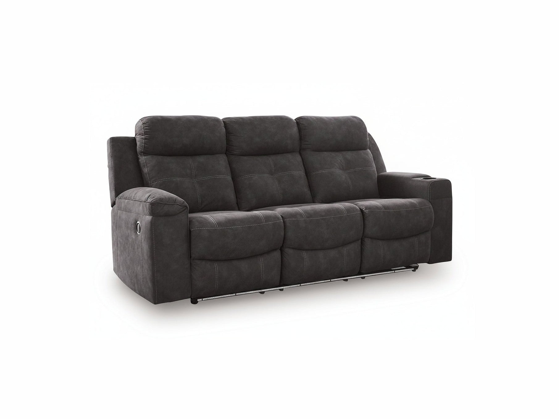 Gray sofa with reclining feature on a white background