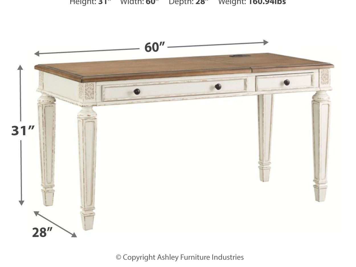 Realyn - Home Office Lift Top Desk - White / Brown