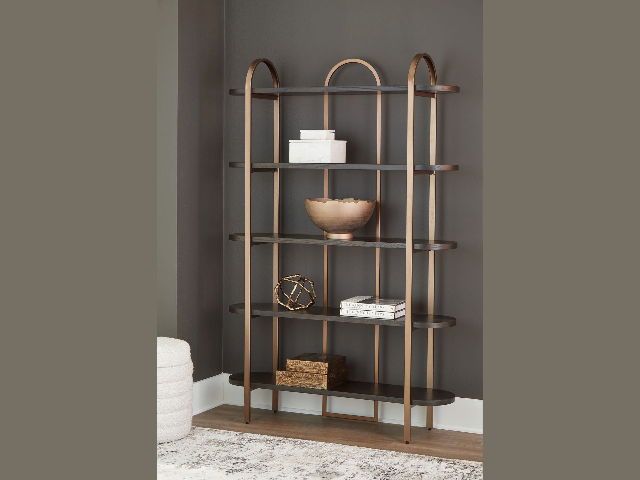 Brentmour - Bookcase - Brown / Gold Finish