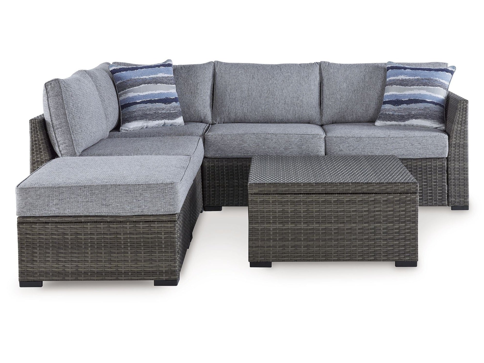 Petal Road - Loveseat Sectional, Ottoman, Table Set (Set of 4) - Gray