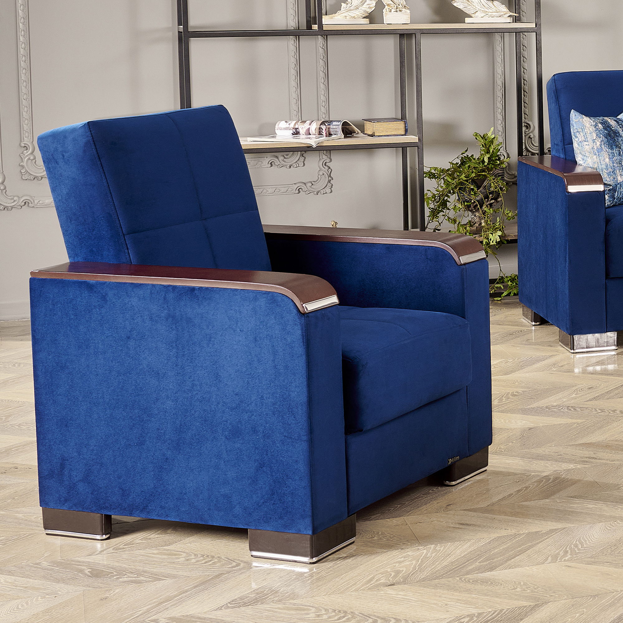 Ottomanson Armada X - Upholstered Convertible Wood Trimmed Armchair With Storage - Microfiber