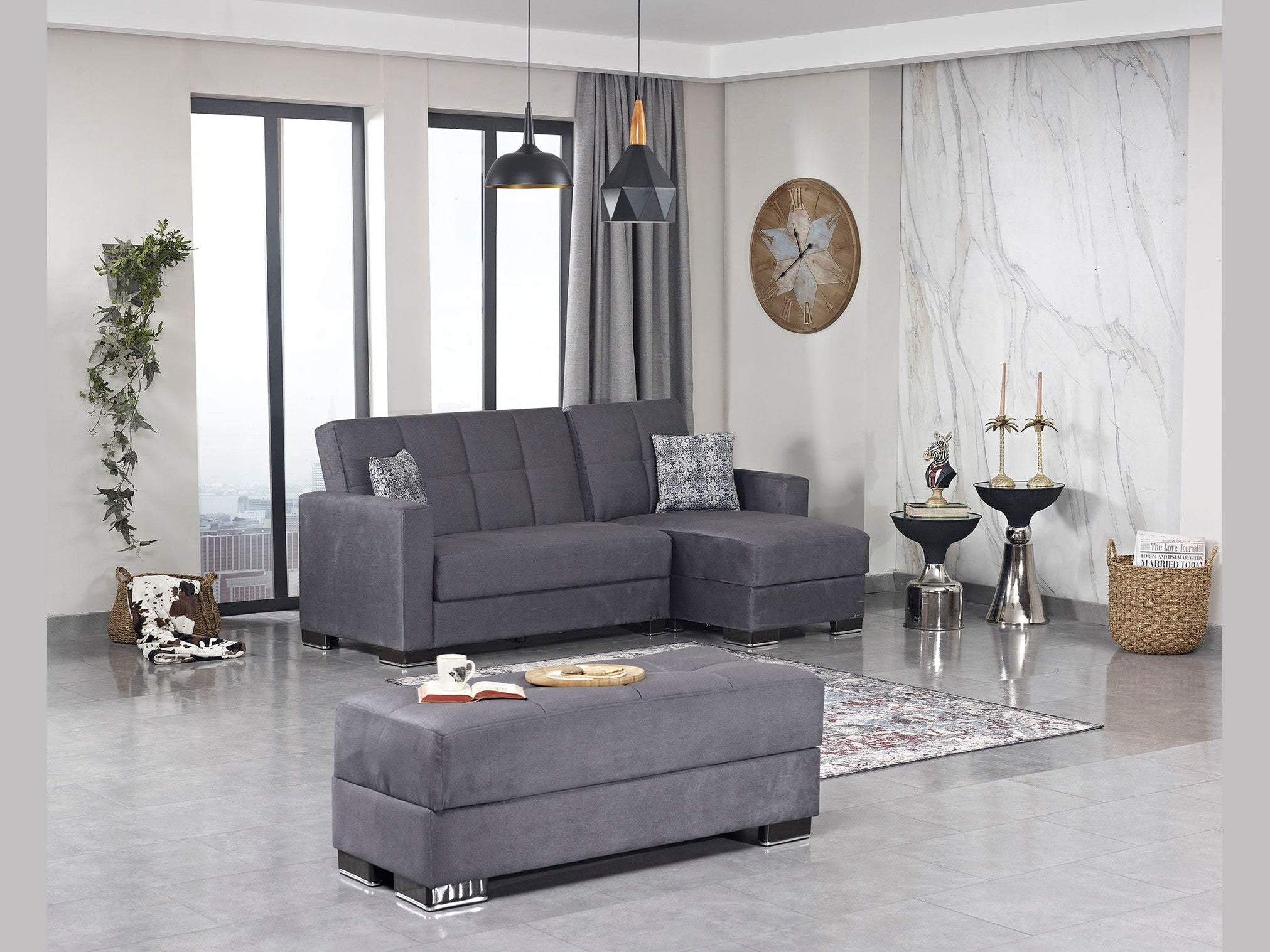 Ottomanson Armada - Upholstered Convertible Chaise Lounge With Storage - Microfiber