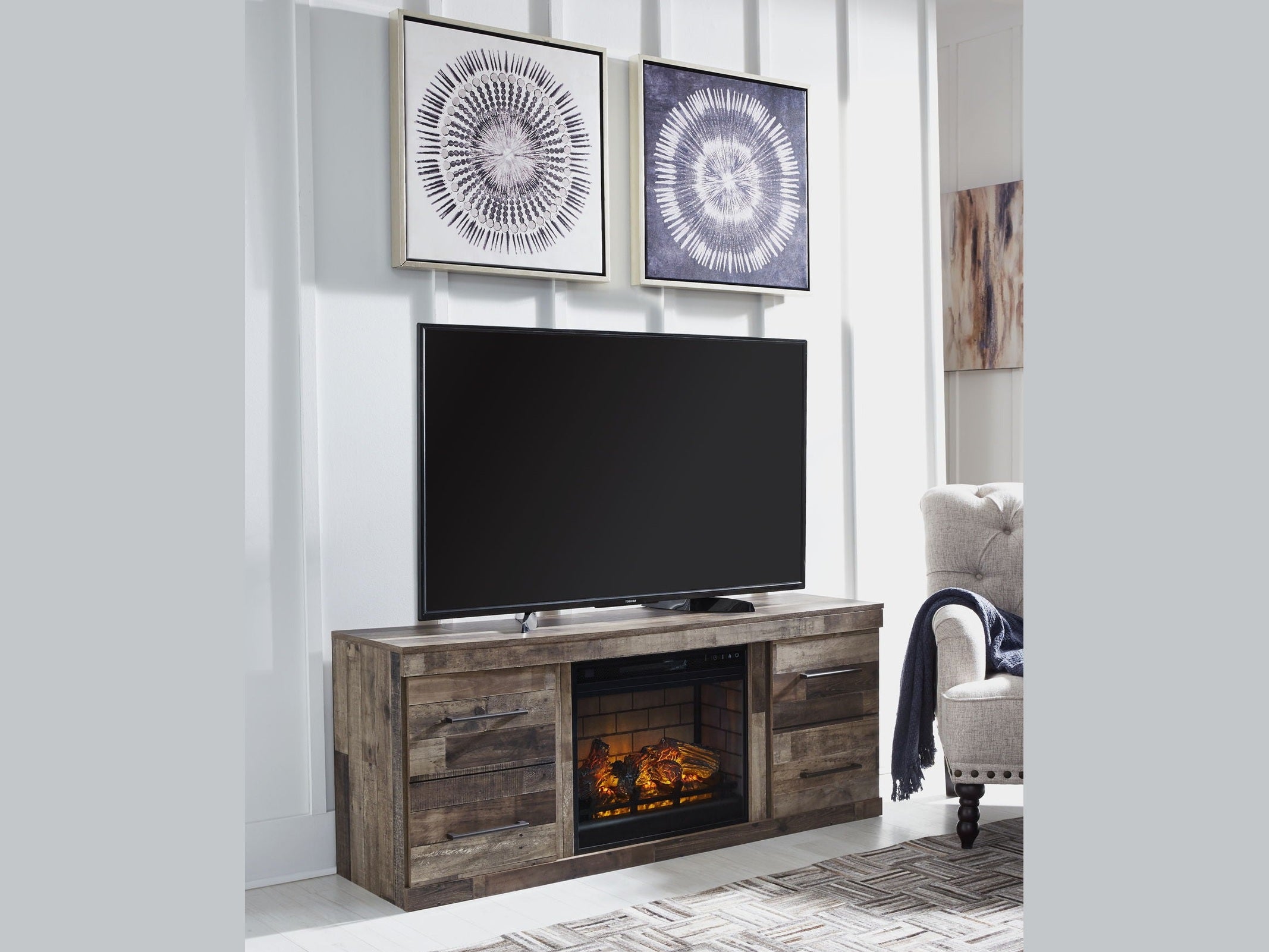 Derekson - TV Stand With Electric Fireplace - Multi Gray