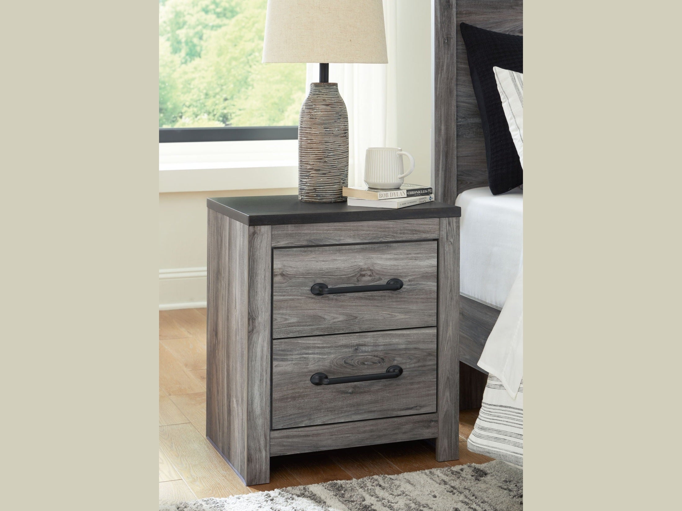Bronyan - Two Drawer Night Stand - Dark Gray