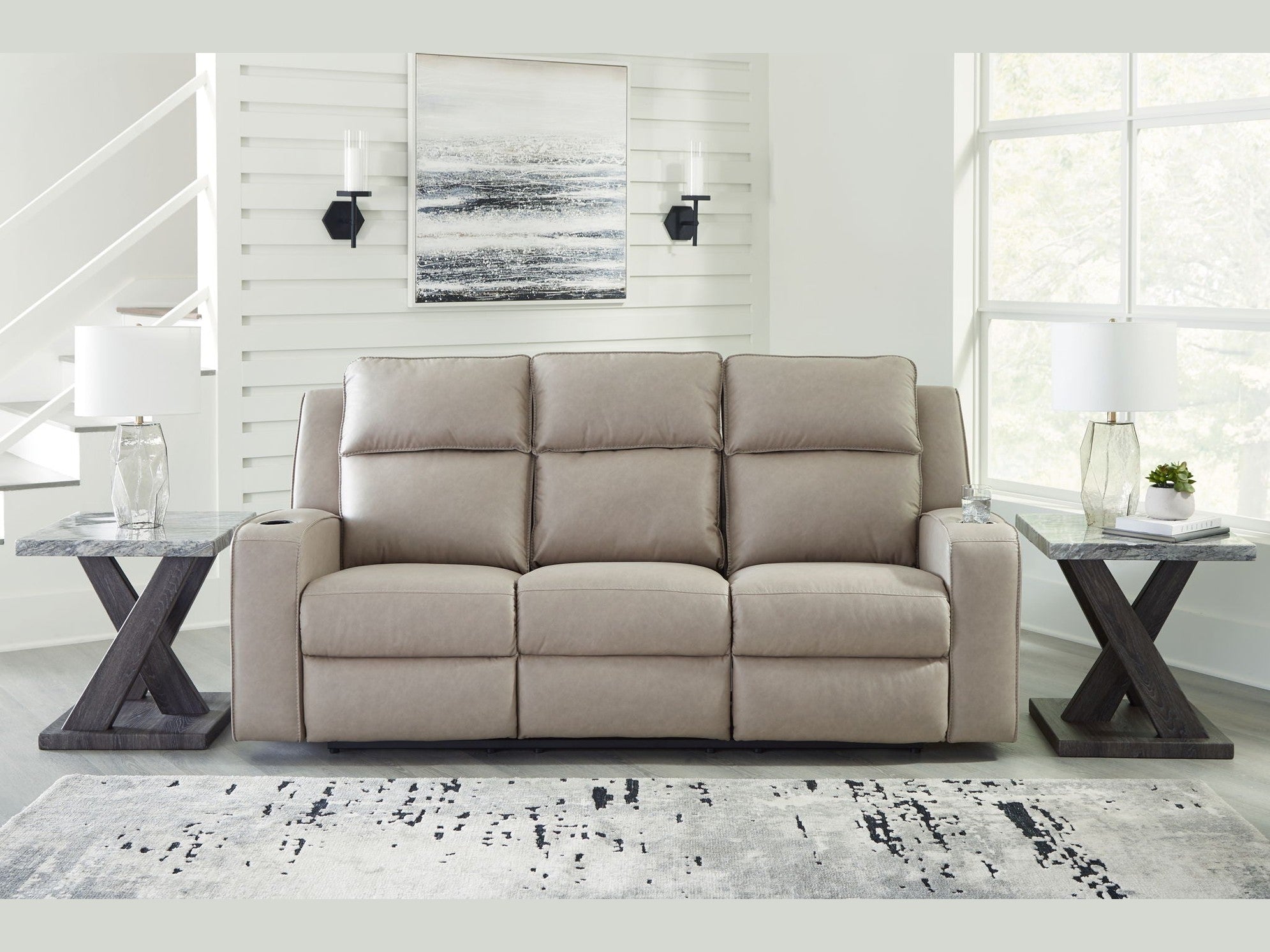 Lavenhorne - Rec Sofa W/Drop Down Table - Pebble
