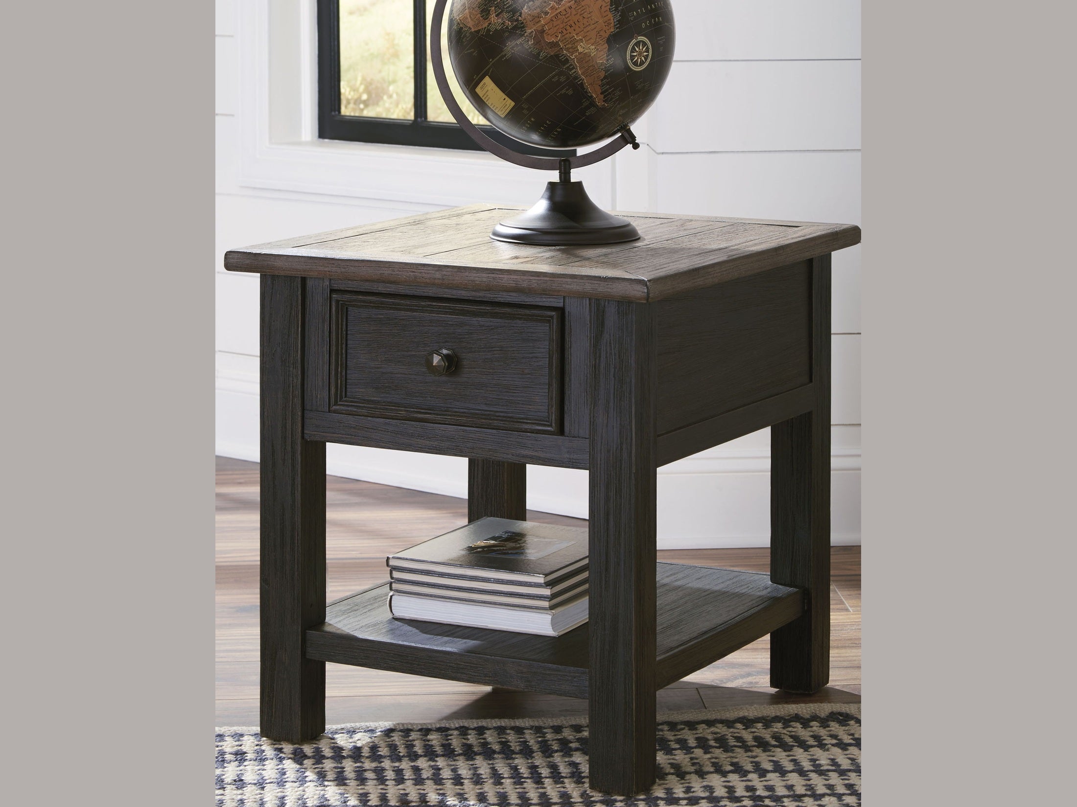 Tyler Creek - Rectangular End Table - Grayish Brown / Black