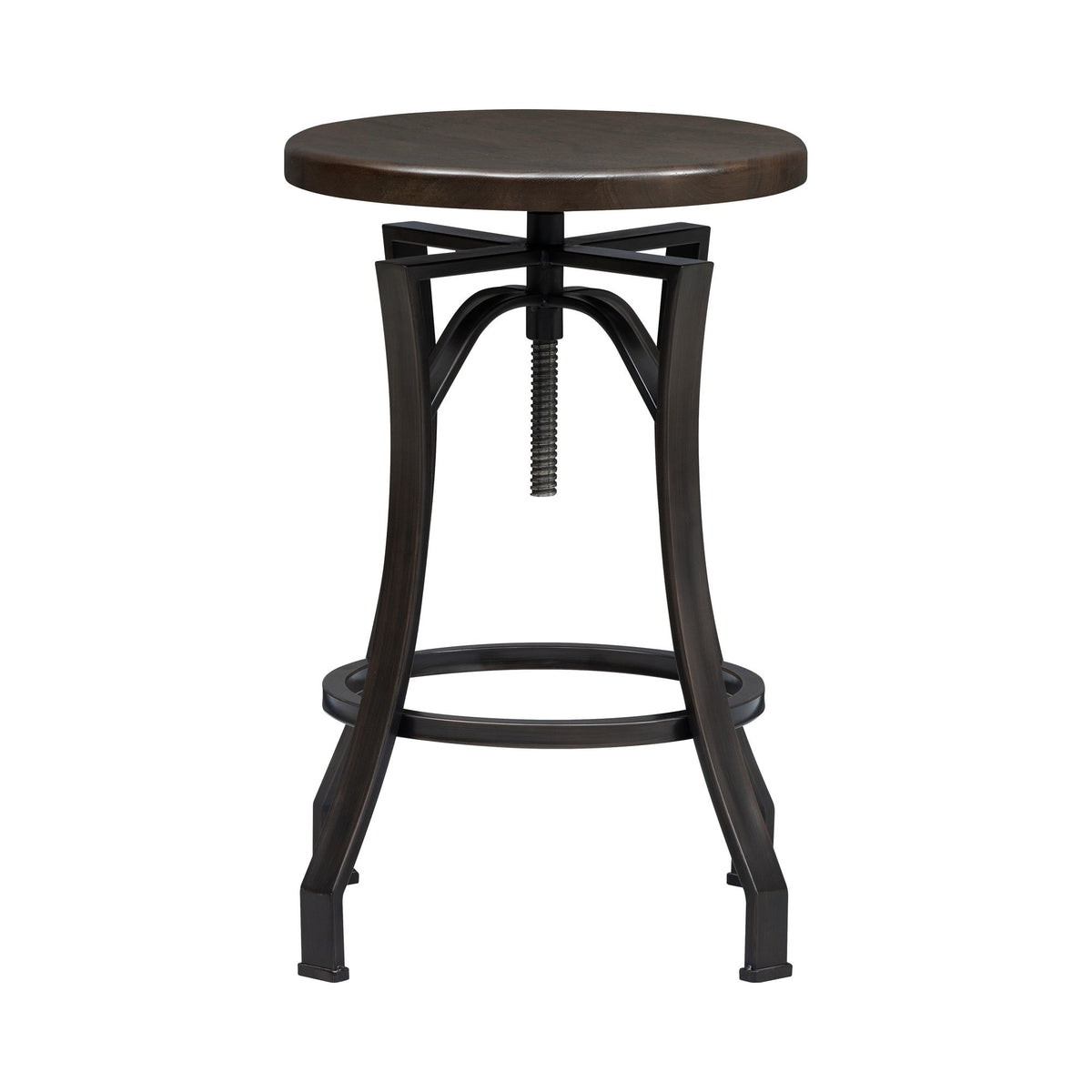 Winslow - Adjustable Height Metal Barstool With Wood Seat - Walnut