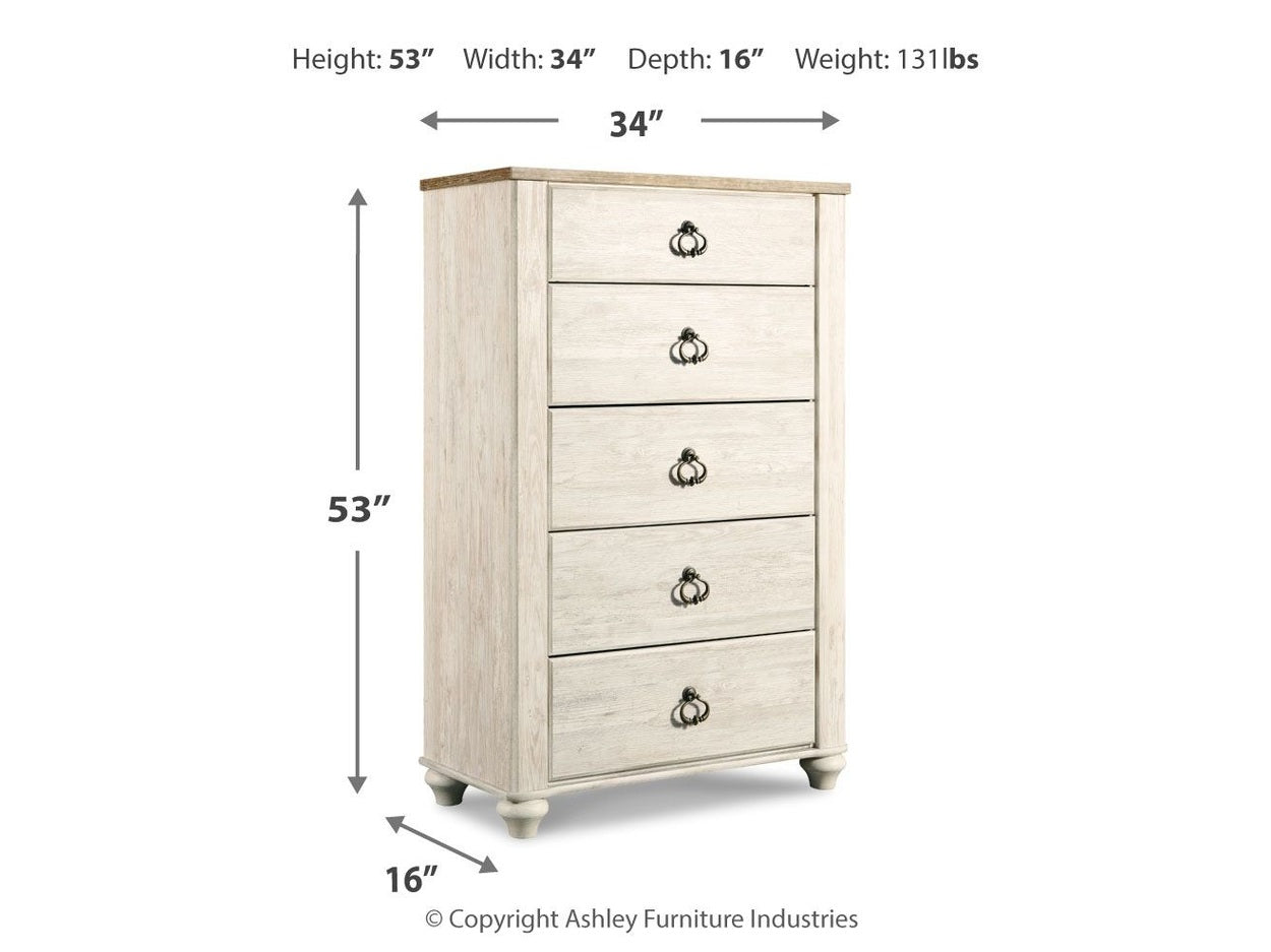 Willowton - Five Drawer Chest - Brown / Beige / White