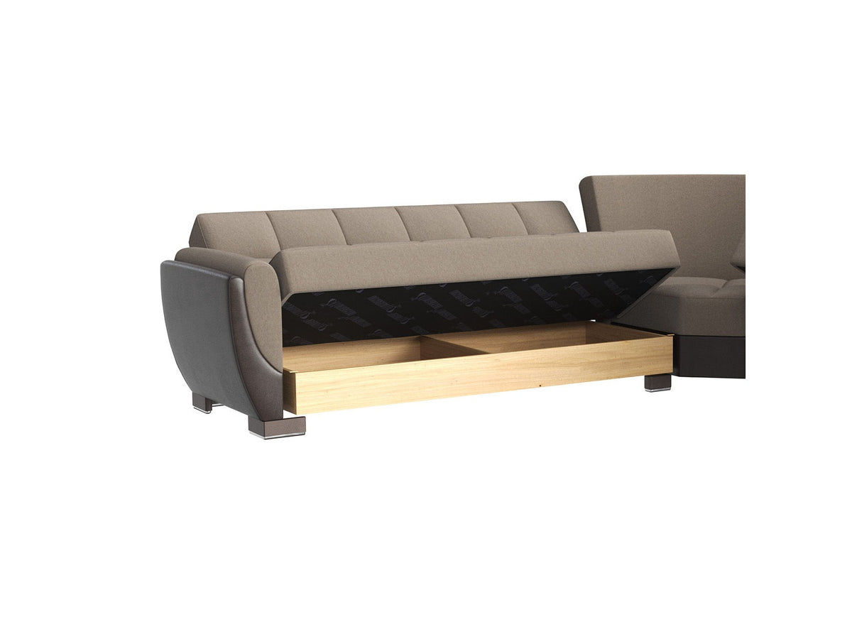 Ottomanson Armada Air - Upholstered Convertible Sectional With Storage - Beige/Brown PU Chenille