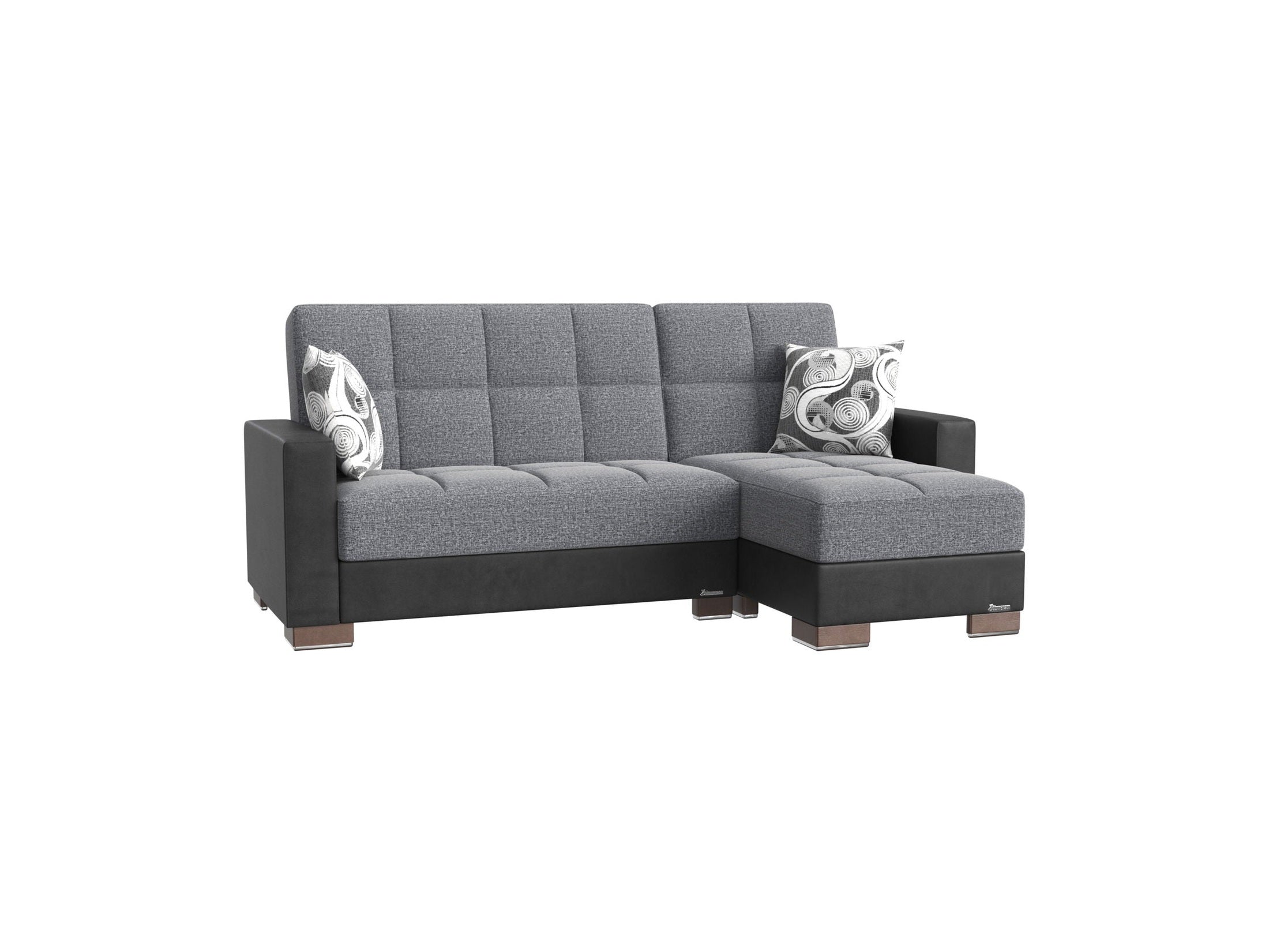 Ottomanson Armada - Upholstered Convertible Chaise Lounge With Storage - Gray/Black PU Polyester
