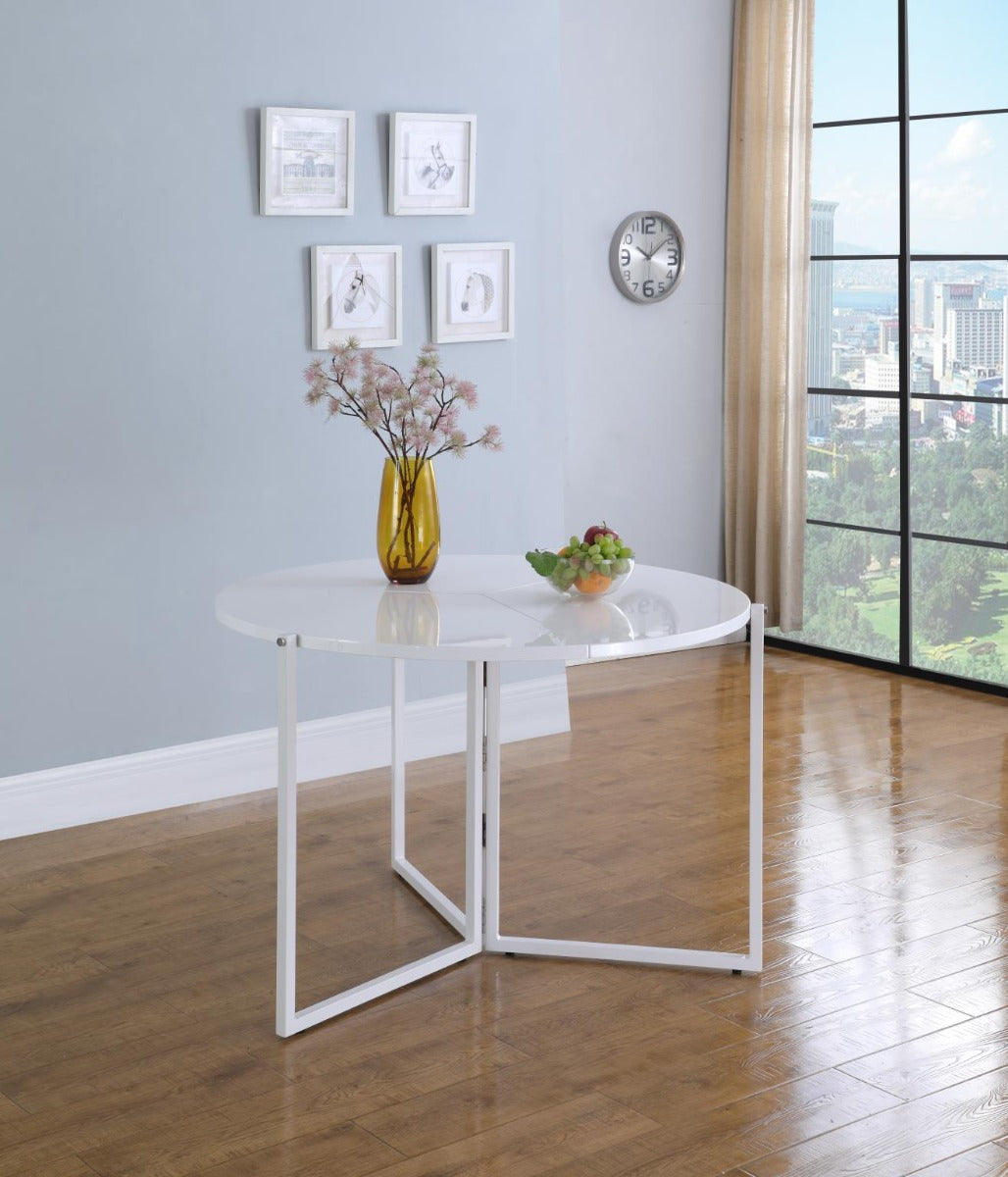 8389 Round Foldaway Dining Table, White Gloss