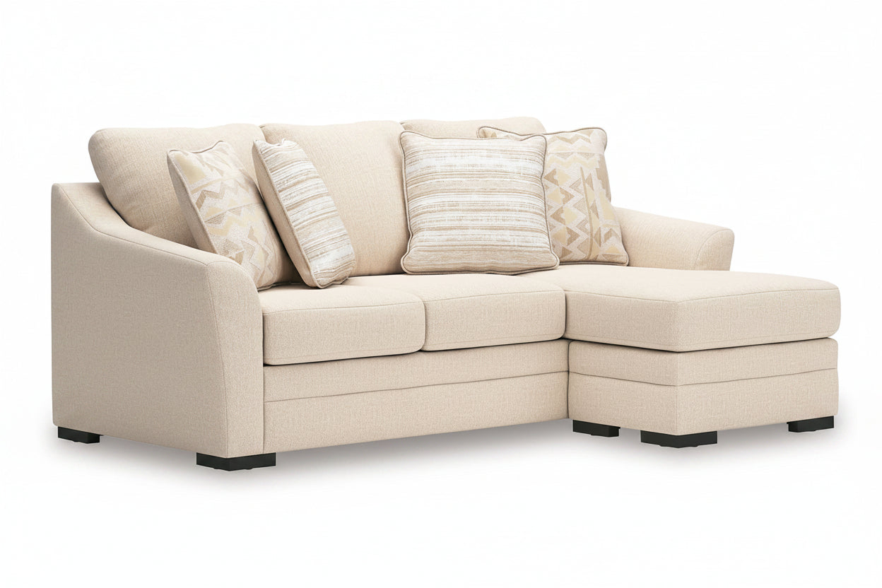 Lango beige sectional sofa with cushions on a white background.