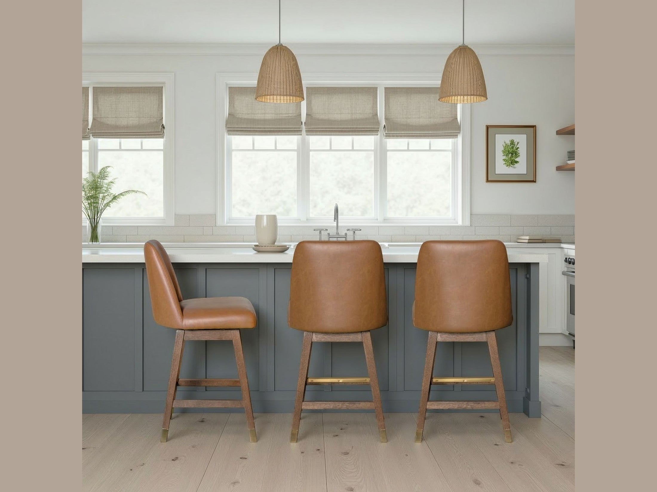 Amelia - Swivel Rubberwood Barstool With Faux Leather Seat