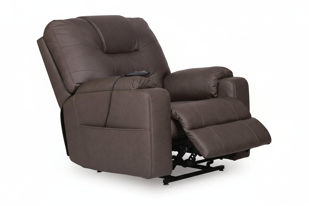 Brown leather recliner chair on a white background