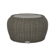 Amira - Outdoor Round Sintered Stone Side Table With Woven Rattan Body And Aluminum Frame - Deep Bronze