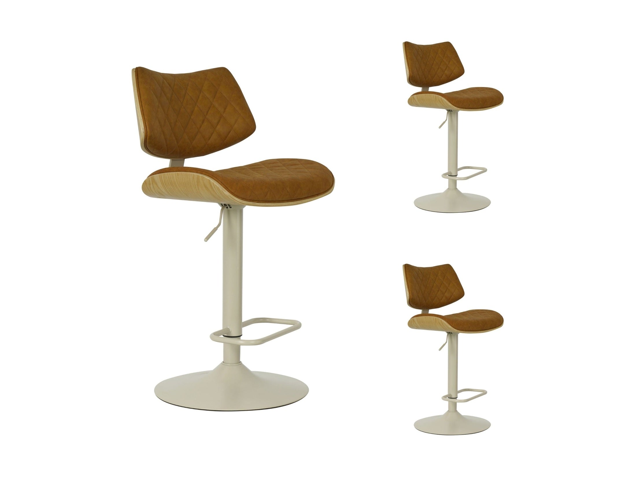 Leland - Adjustable Swivel Curved Back Wood Bar Stool With Faux Leather Seat