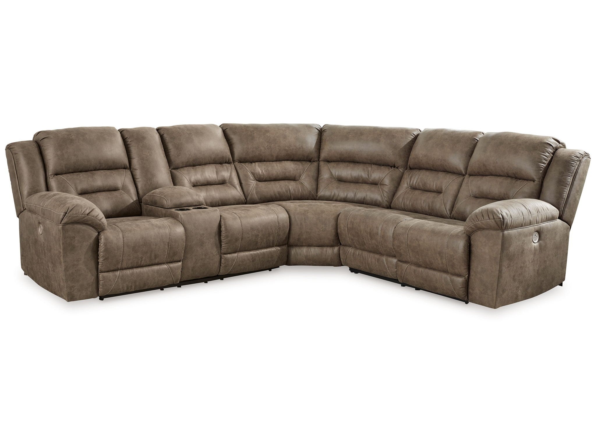 Ravenel - 3-Piece Power Reclining Sectional With Laf Power Reclining Loveseat With Console - Faux Leather - Fossil