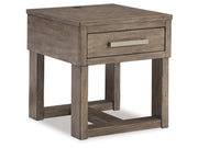 Loyaska - Rectangular End Table - Grayish Brown