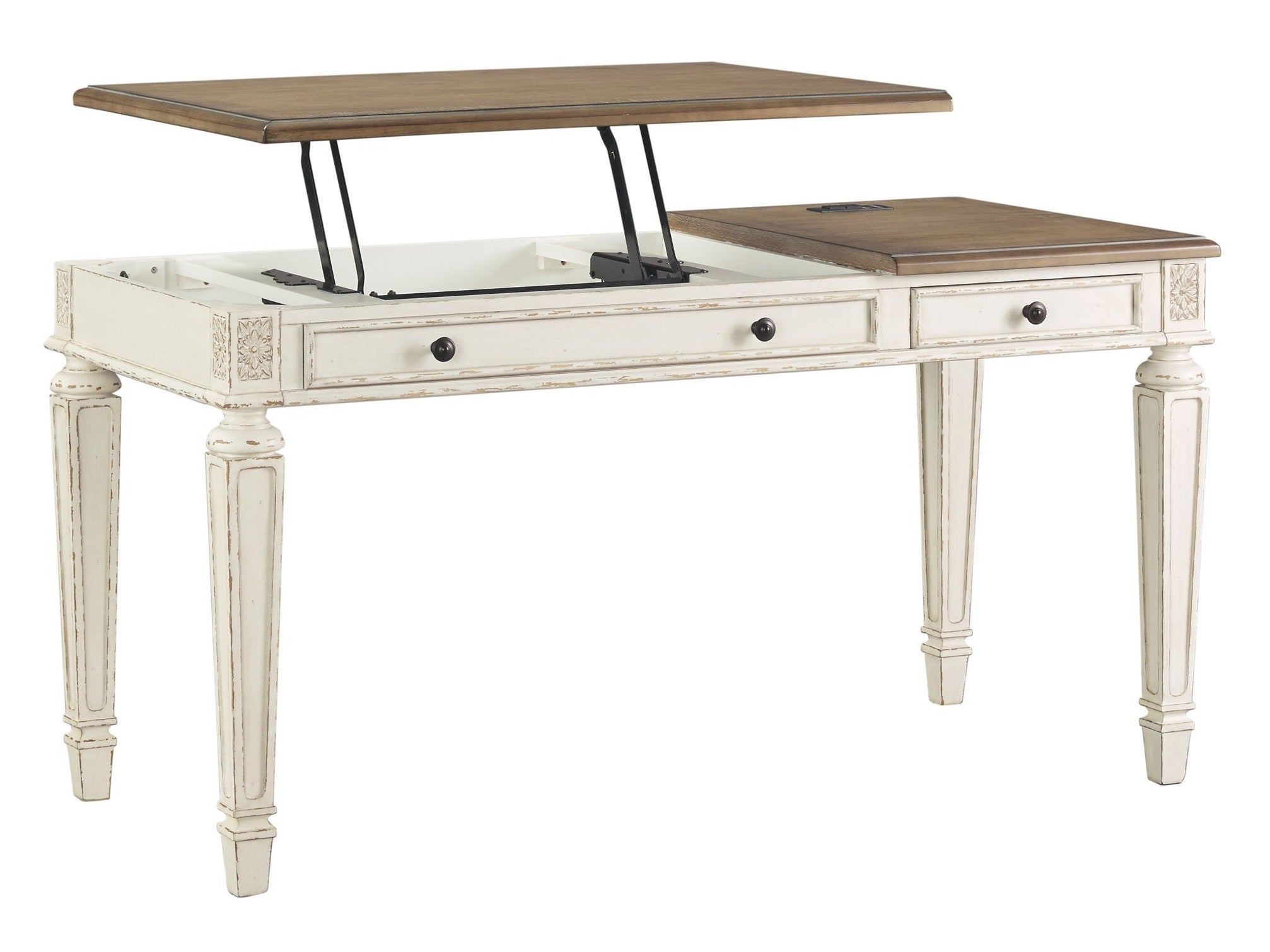 Realyn - Home Office Lift Top Desk - White / Brown