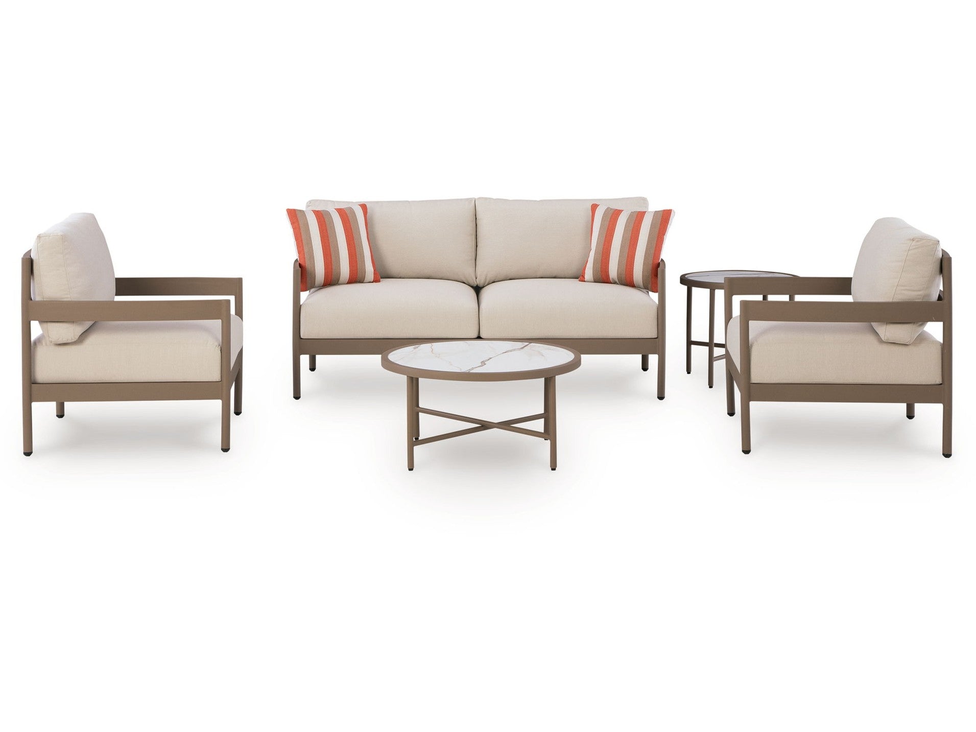 Big Creek Cove - Loveseat, Lounge Chairs, Tables Set (Set of 5) - Beige