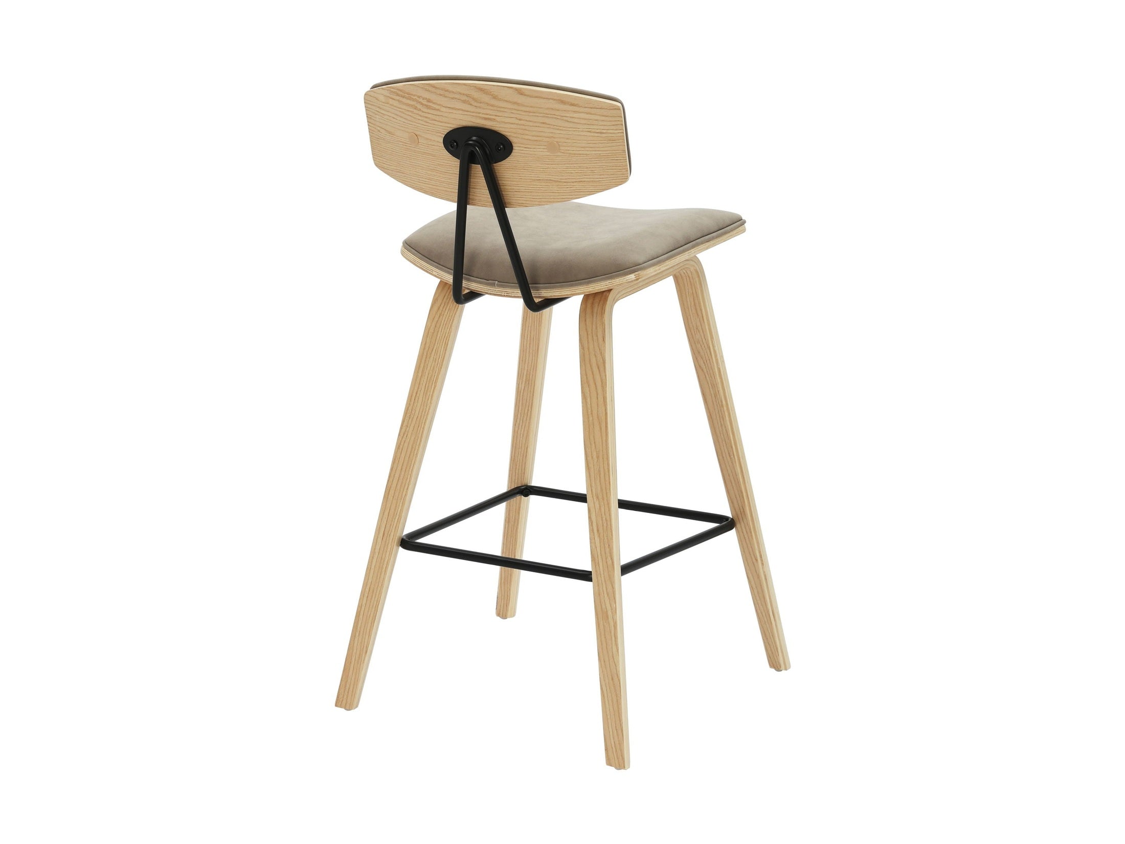 Fox - Counter Height Curved Back Wood Bar Stool With Faux Leather Seat