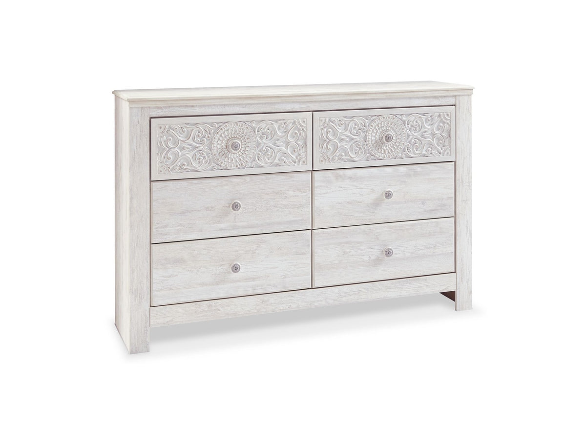 Paxberry - Six Drawer Dresser - Medallion Drawer Pulls - Whitewash