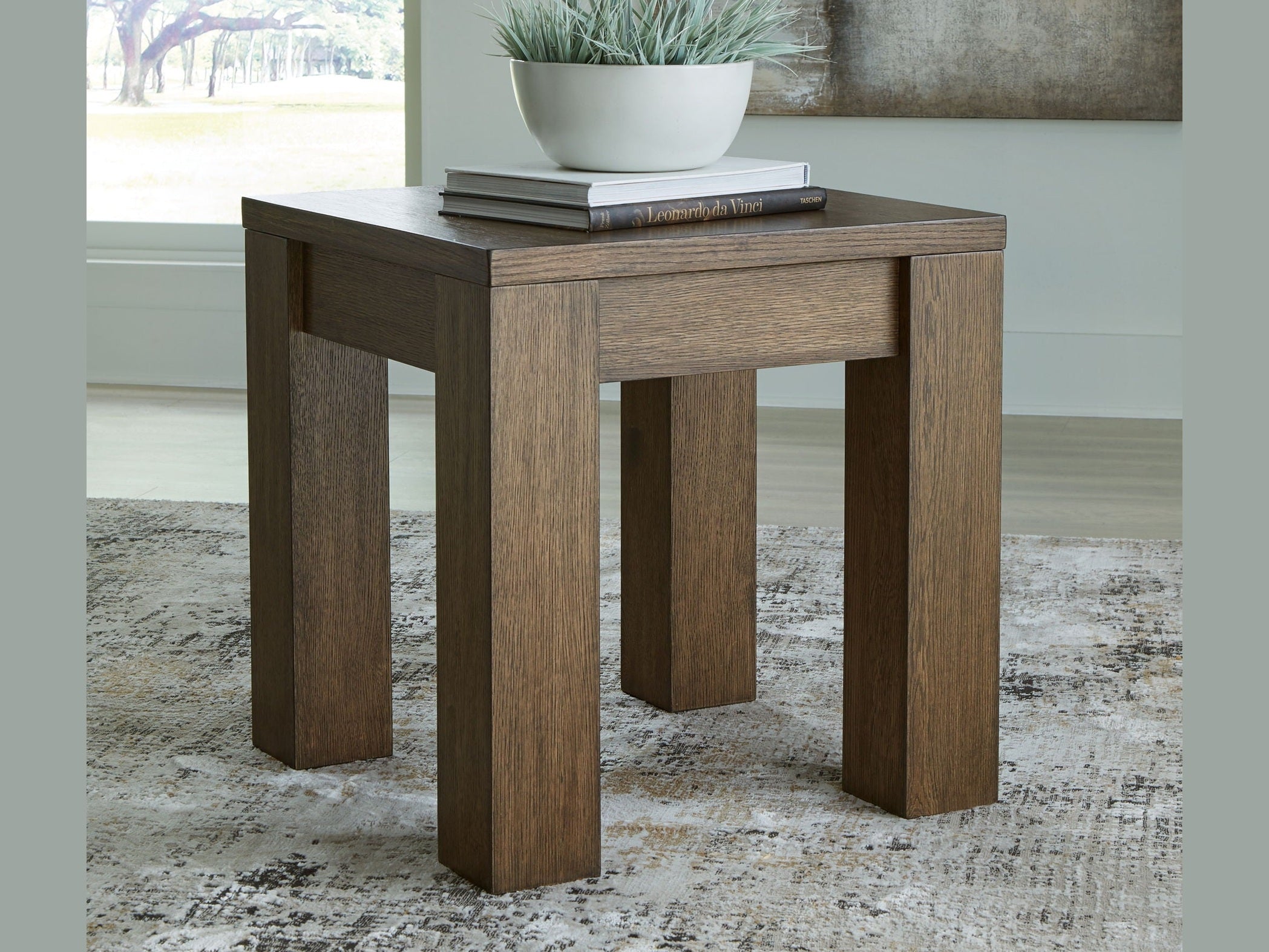 Rosswain - Square End Table - Warm Brown