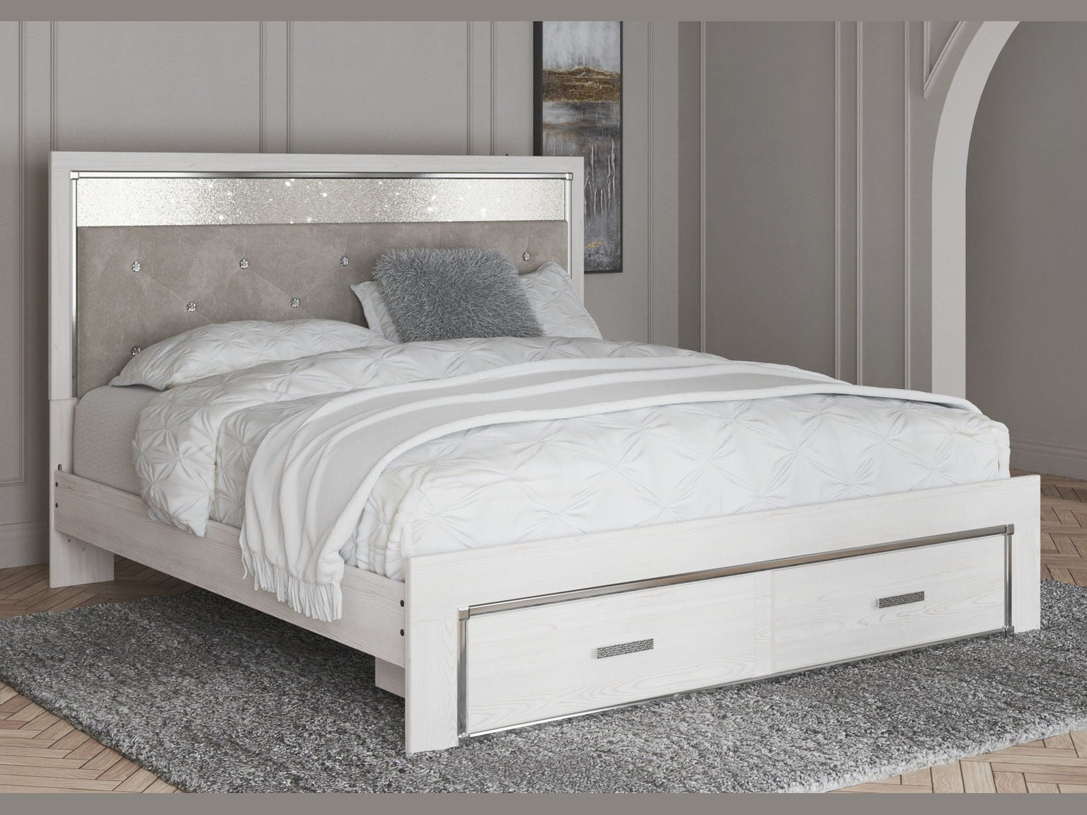Altyra - King Upholstered Storage Bed - White