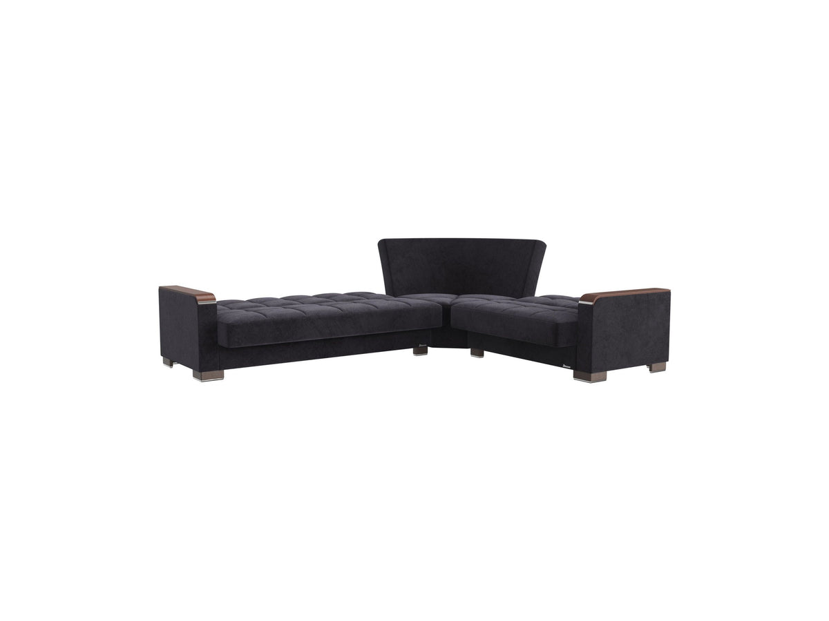 Ottomanson Armada X - Upholstered Convertible Wood Trimmed Sectional With Storage - Microfiber