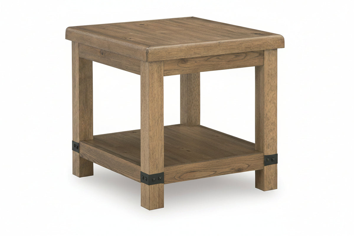 Wooden side table with a shelf on a white background