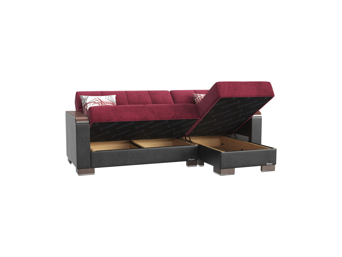 Ottomanson Armada X - Upholstered Convertible Wood Trimmed Chaise Lounge With Storage - Microfiber