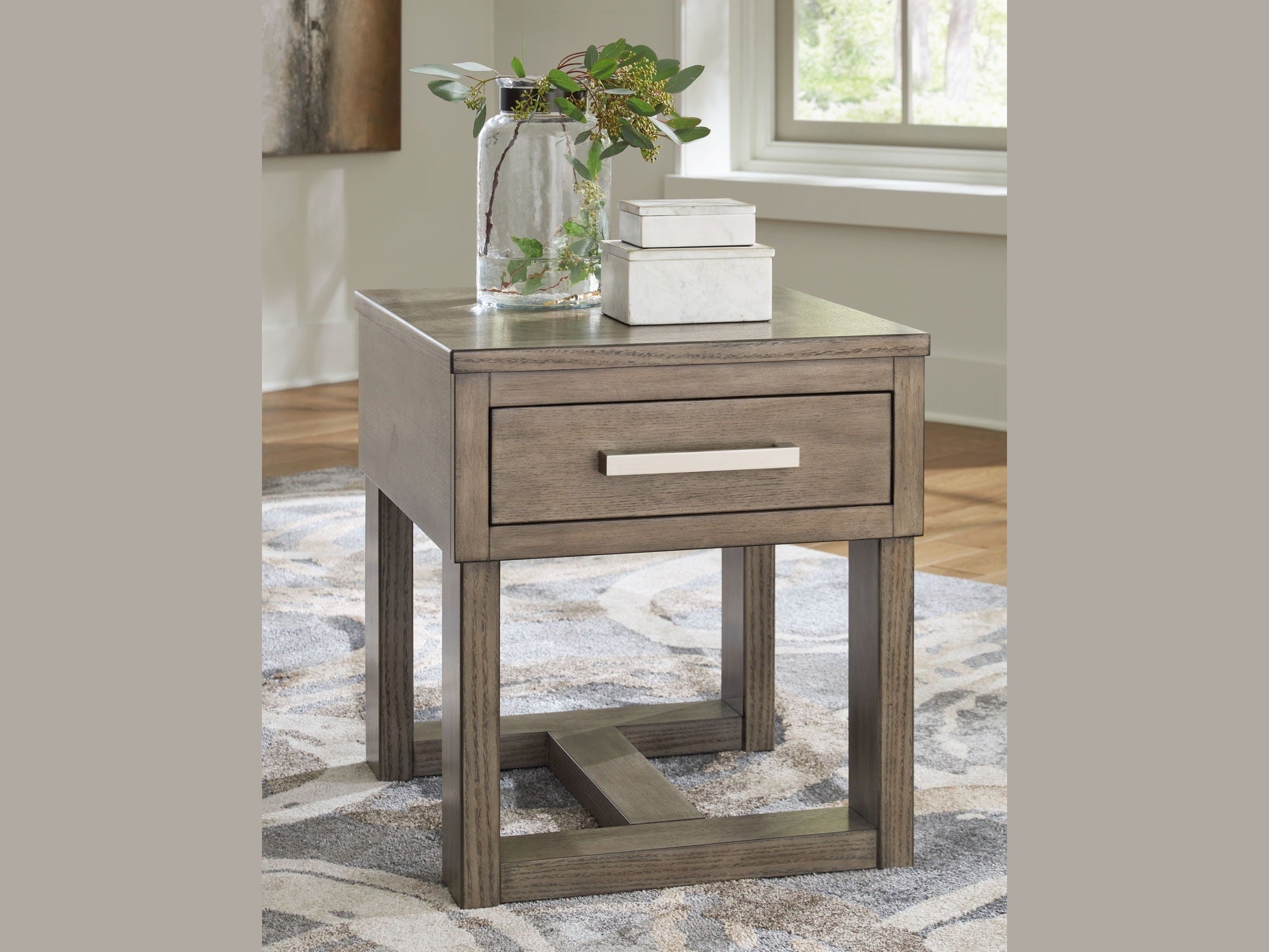 Loyaska - Rectangular End Table - Grayish Brown