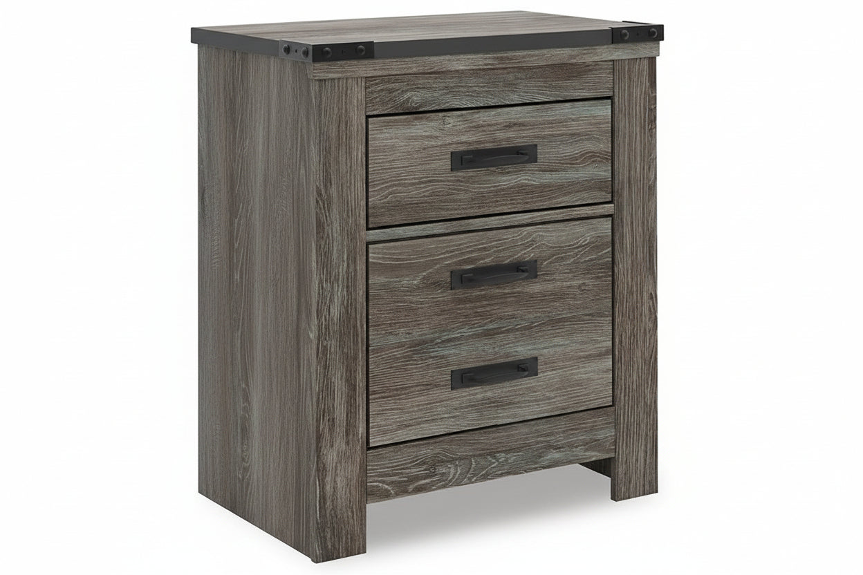 Wooden nightstand with two drawers on a white background