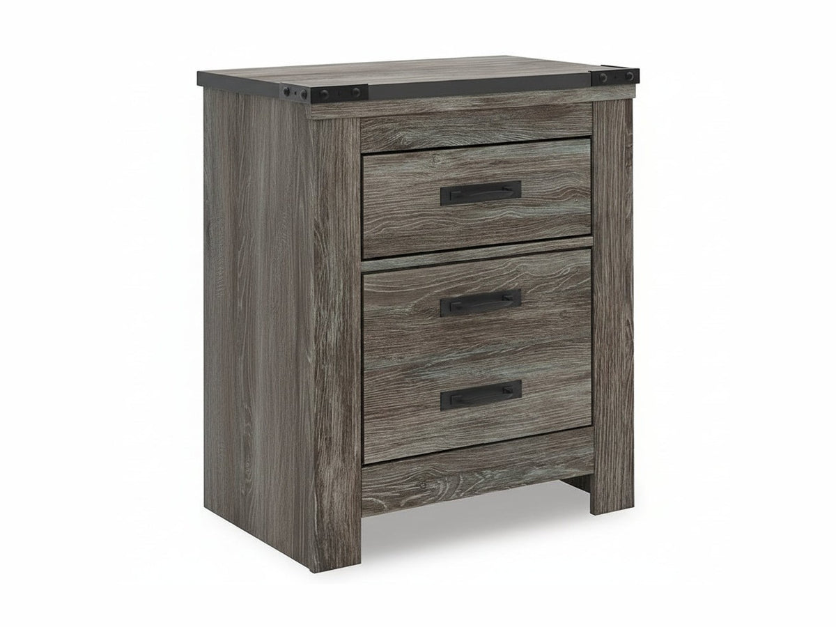 Wooden nightstand with two drawers on a white background