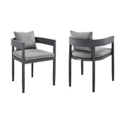 Menorca - Outdoor Patio Dining Chairs In Aluminum With Gray Cushions - (Set Of 2)