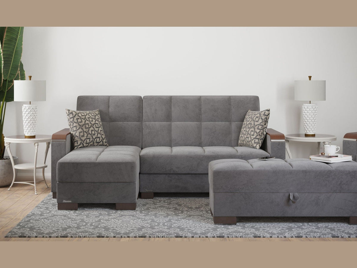 Ottomanson Armada X - Upholstered Convertible Wood Trimmed Ottoman With Storage - Microfiber