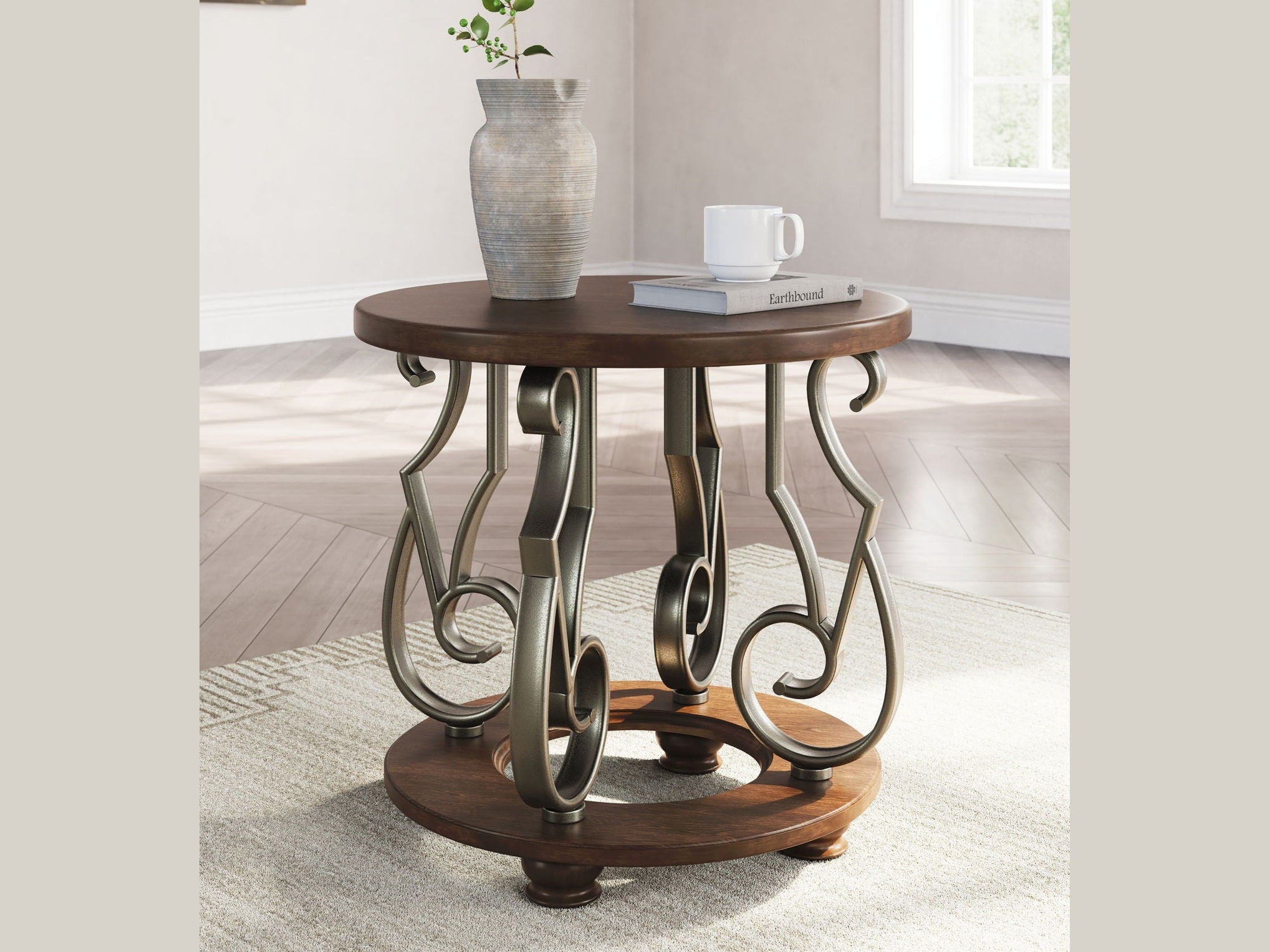 Frallyn - Round End Table - Dark Brown