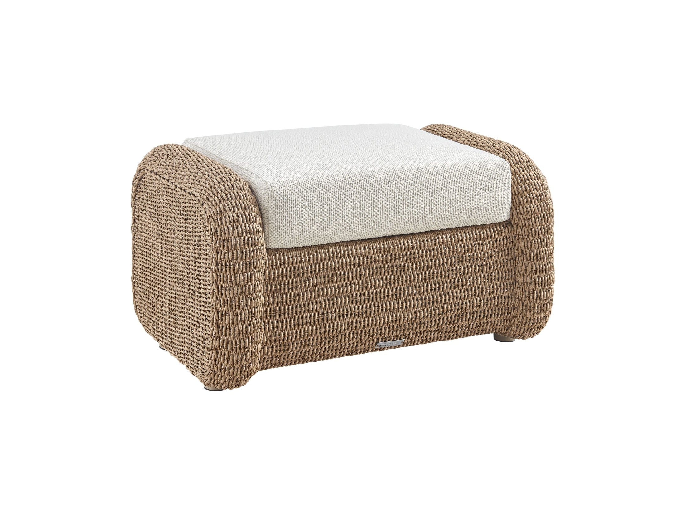 Pavilion - Rattan Outdoor Ottoman With Cushions - Boucle White / Natural