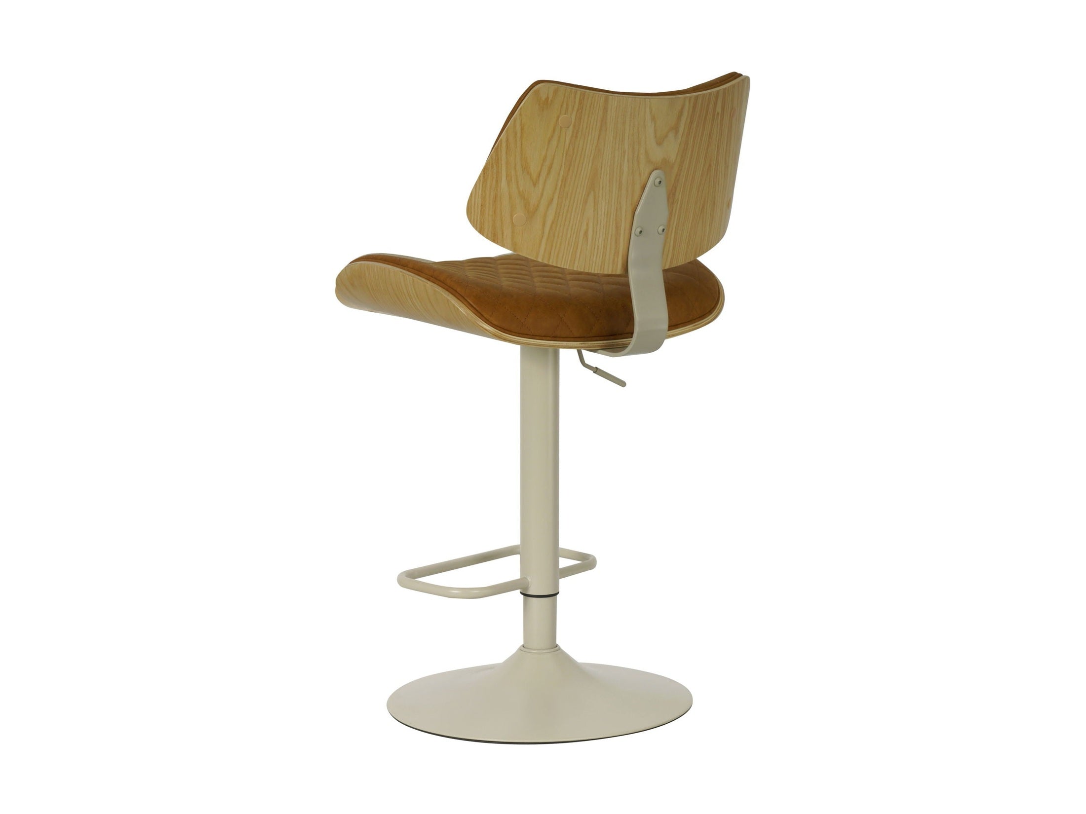 Leland - Adjustable Swivel Curved Back Wood Bar Stool With Faux Leather Seat