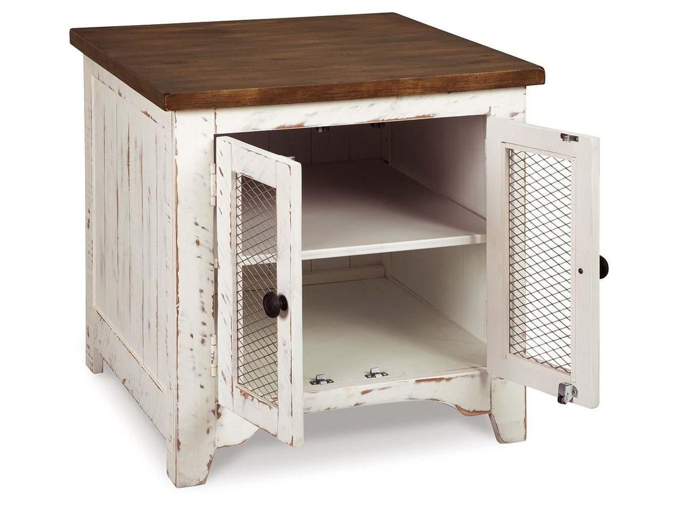 Wystfield - Rectangular End Table - 2 Doors - White / Brown