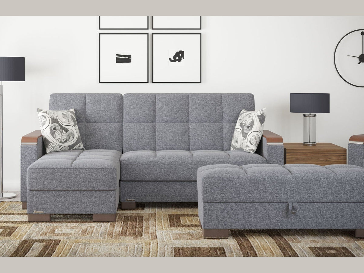 Ottomanson Armada X - Upholstered Convertible Wood Trimmed Ottoman With Storage - Polyester