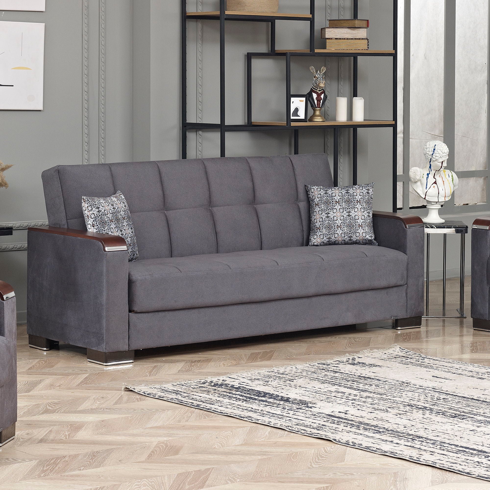 Ottomanson Armada X - Upholstered Convertible Wood Trimmed Sofabed With Storage - Microfiber