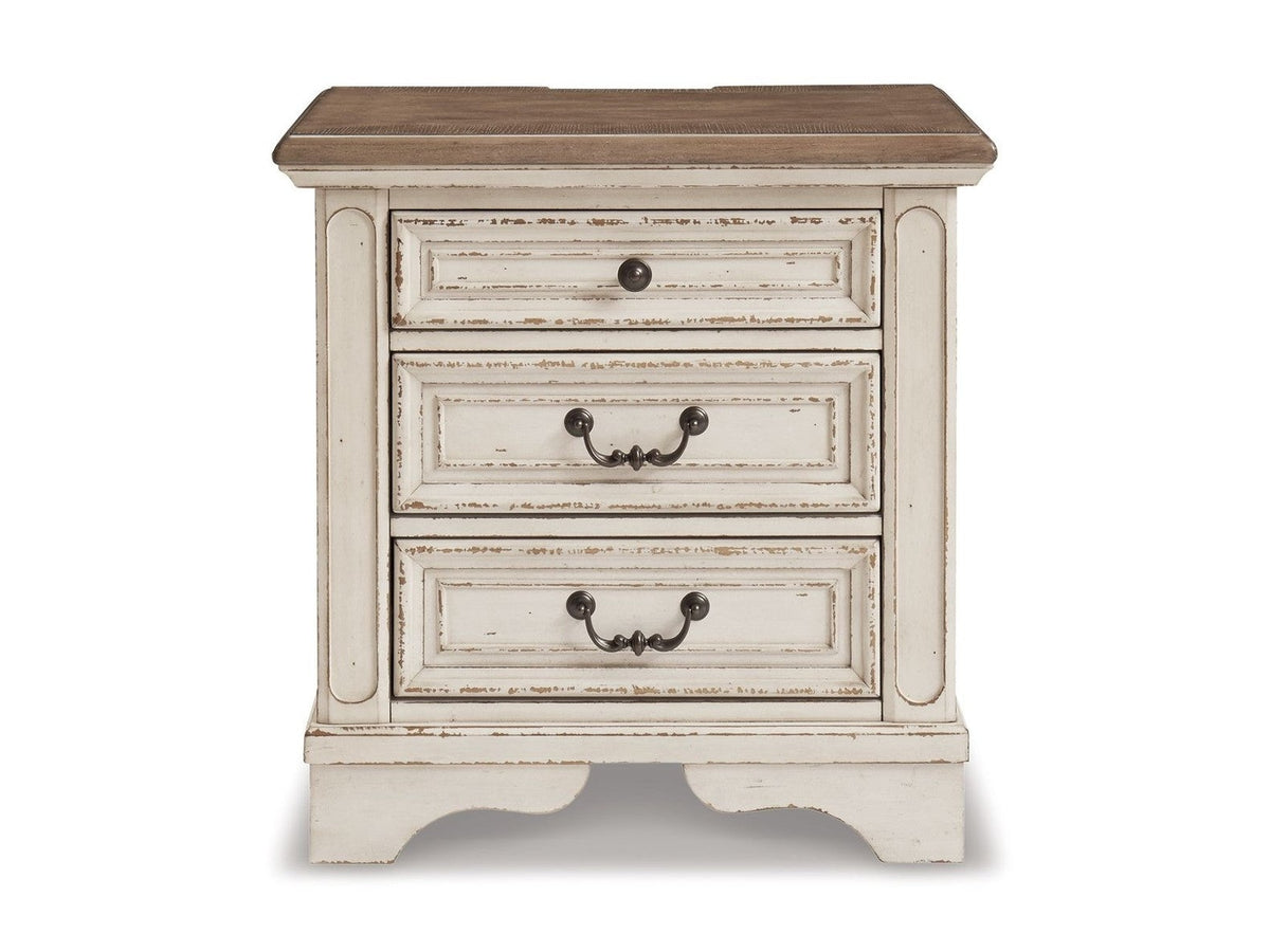 Realyn - Three Drawer Night Stand - White / Brown / Beige