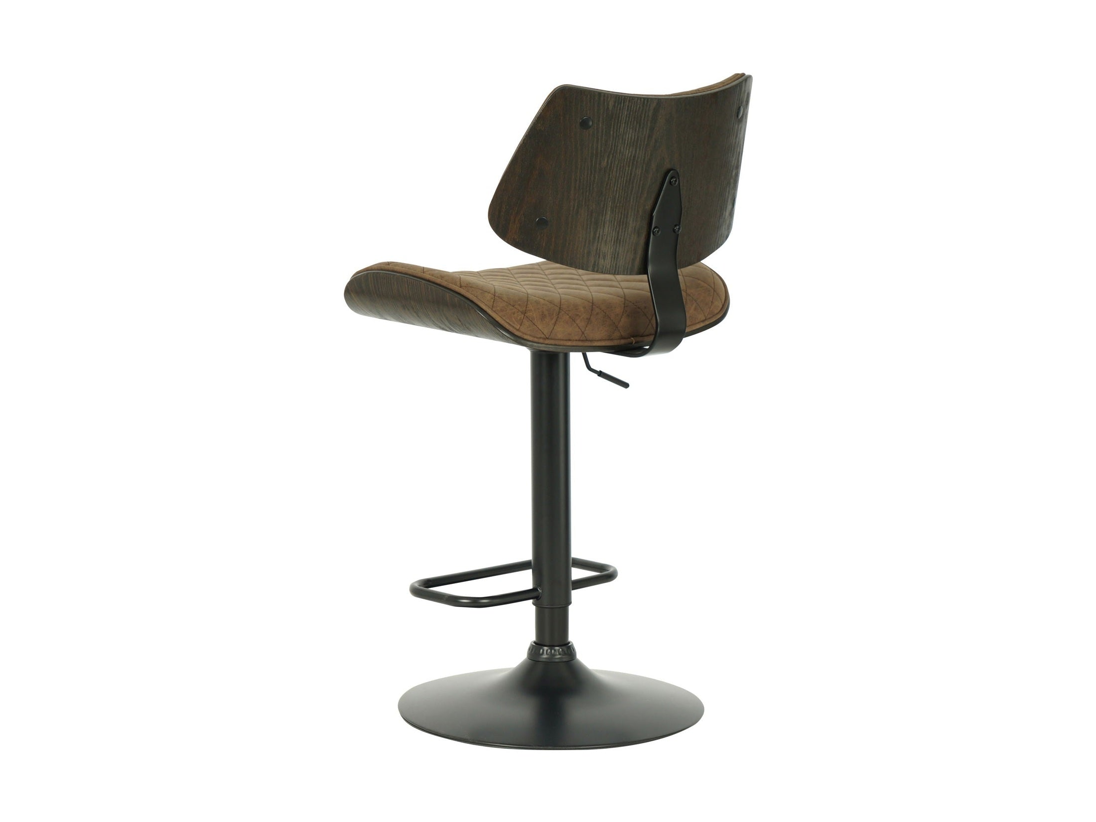 Leland - Adjustable Swivel Curved Back Wood Bar Stool With Faux Leather Seat