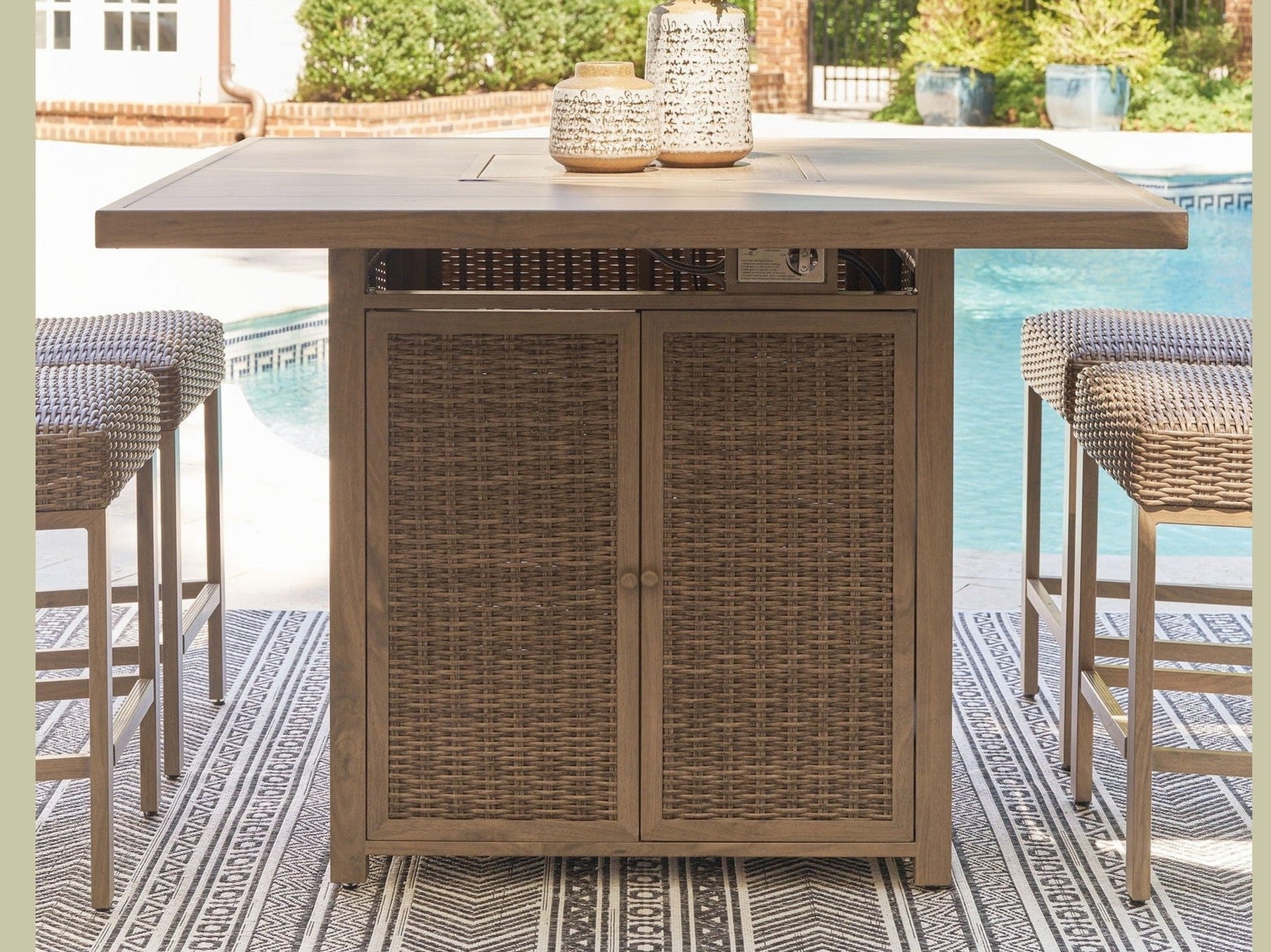 Walton Bridge - Square Bar Table W/Fire Pit - Driftwood