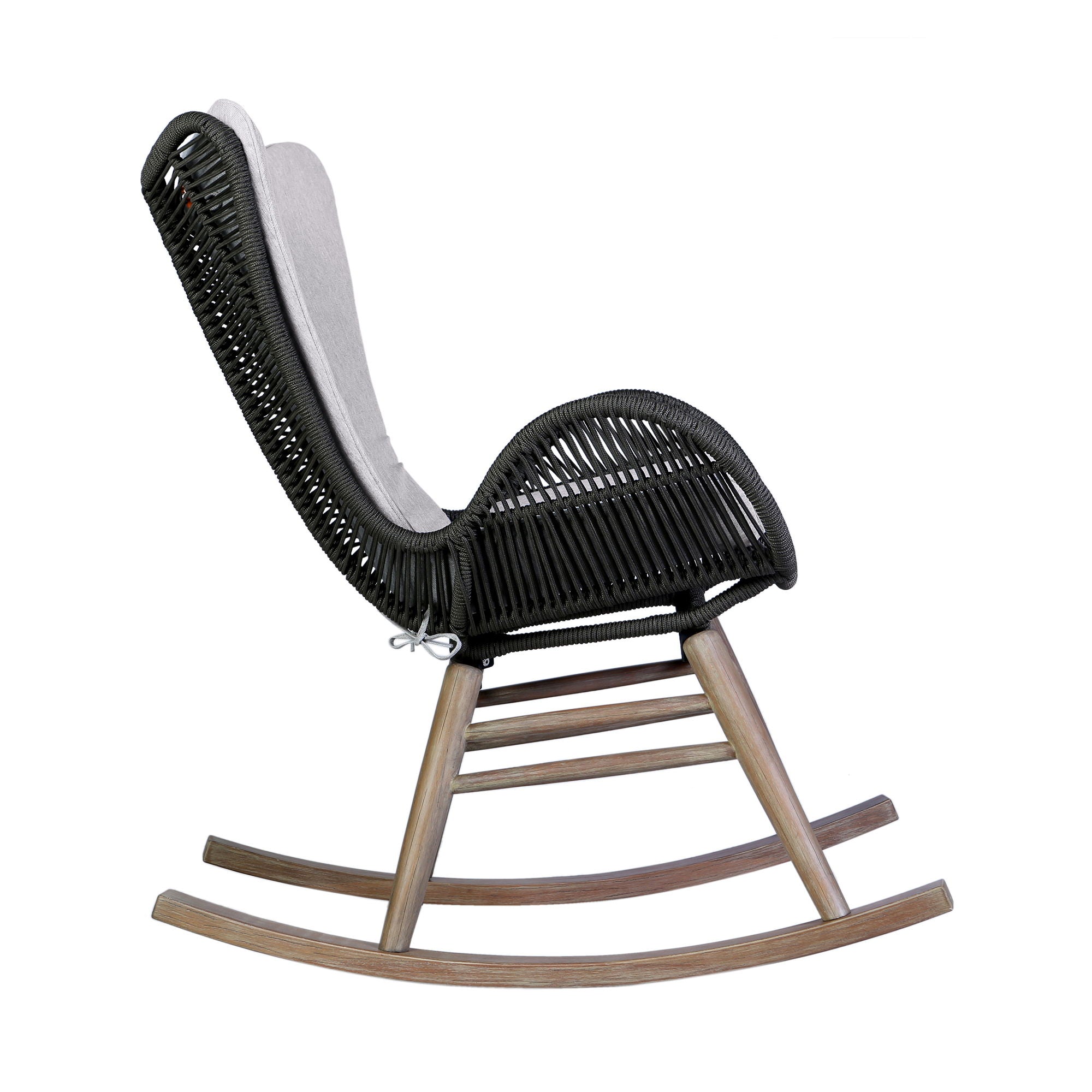 Fanny - Outdoor Patio Rocking Chair - Light Eucalyptus Wood And Charcoal Rope